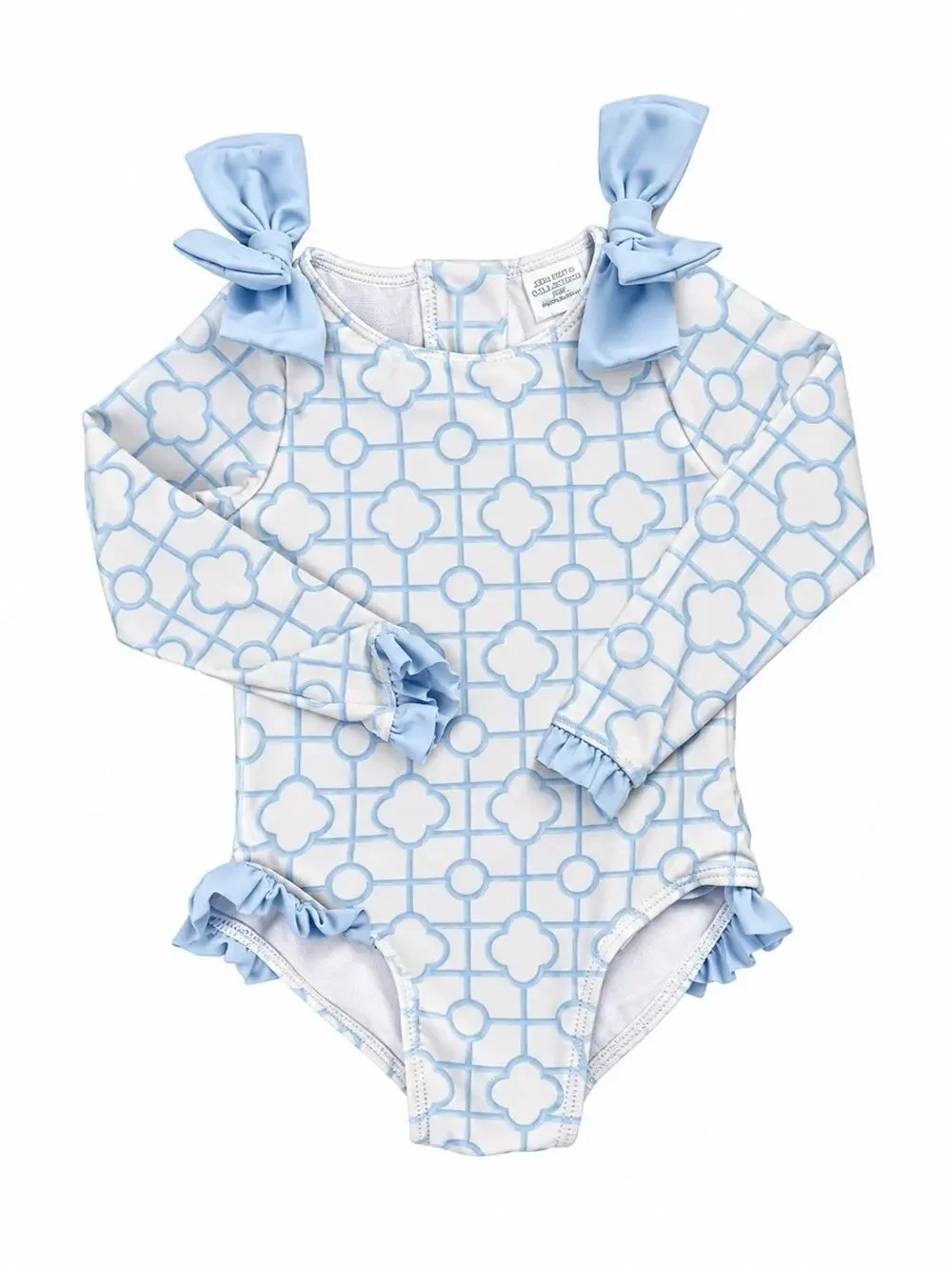 Edgehill Collection Baby Girls 18M Blue White Long Sleeve One Piece Swimsuit